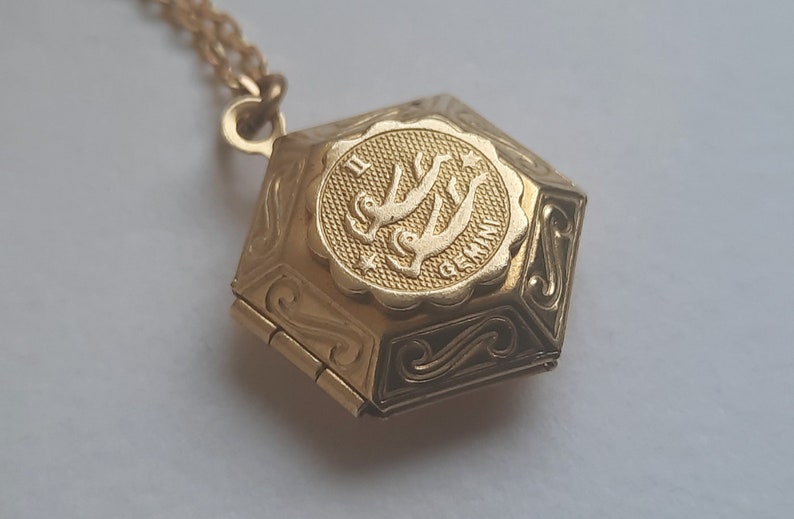 Brass Hex Locket Necklace. Zodiac Locket Necklace. Golden Locket. Aquarius Locket. Aries Locket, Virgo Locket. Libra Locket. Taurus Locket image 7