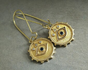 Vintage Evil Eye Earrings,Brass Earrings, Vintage Earrings, Boho Earrings, Boho Chic Earrings,Gift Idea,Evil Eye Jewellery,Protective Powers