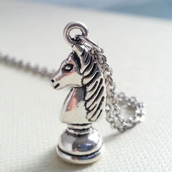 Knight Necklace. Antique Silver Horse Charm Necklace. Chess Pendant. Silver Knight. Costume Jewelry. Steampunk. Geekery Jewelry