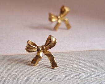 Bow Stud Earrings. Brass Stud Earrings. Raw Brass Bow Earrings. Bow Post Earrings. Bow Earrings. Vintage Bow Earrings. Minimalist Earrings