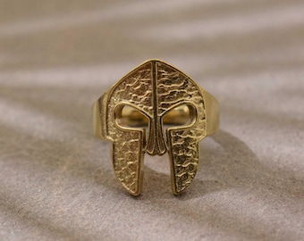 Anel Capacete Viking, Anel Guerreiro Nórdico, Joia Capacete Nórdico Dourado, Anel Viking Masculino, Anel Nórdico Ajustável, Anel Armadura Medieval