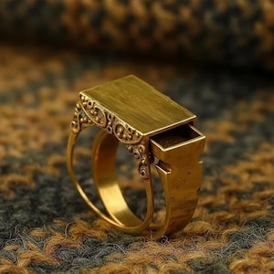 Gold Blank Signet Ring, Rectangle Bezel Ring, Adjustable Gold Plated Ring Base, DIY Resin Ring Setting, Custom Photo Ring, Men Women Gift