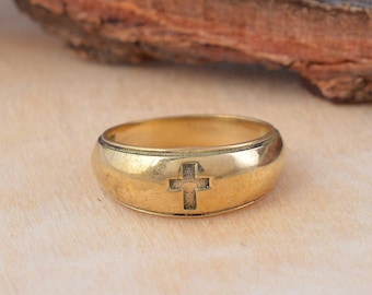Anillo de cruz de oro, anillo cristiano, joyería religiosa, anillo de promesa de fe, anillo de cruz unisex, regalo para él o ella, anillo minimalista