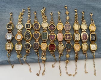 Vintage Gold Watch Bracelets,Quartz Watch Chain Bracelet,Punk Clock Jewelry,Watch Head Link Bracelets, Heart Square Oval Watch Bracelet