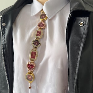 Multi Watch Chain Tie Necklace Red Dial Vintage Style Tie Necklace Gold Statement Jewelry Y2K Punk Gothic  Watch Pendant Unique Gift For Her
