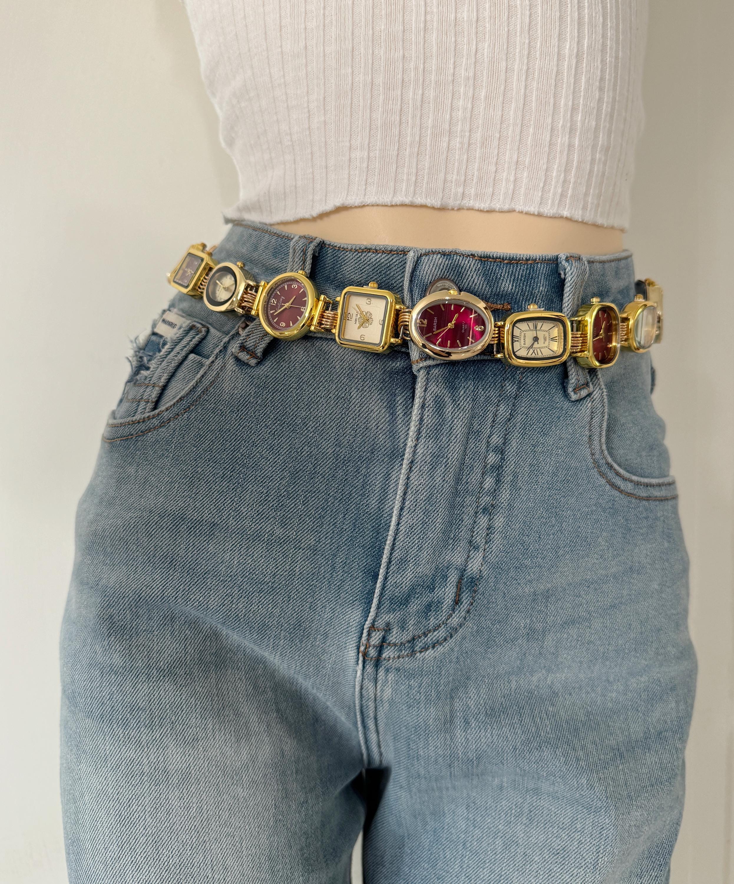 Red Watch Waist Chain Belt,y2k Gold Multi Watch Link Belt,retro Clock ...
