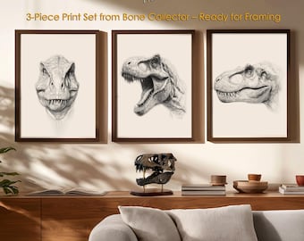 T-Rex Sketch Art Prints - 3-Piece Dinosaur Illustration Set (Digital Download)