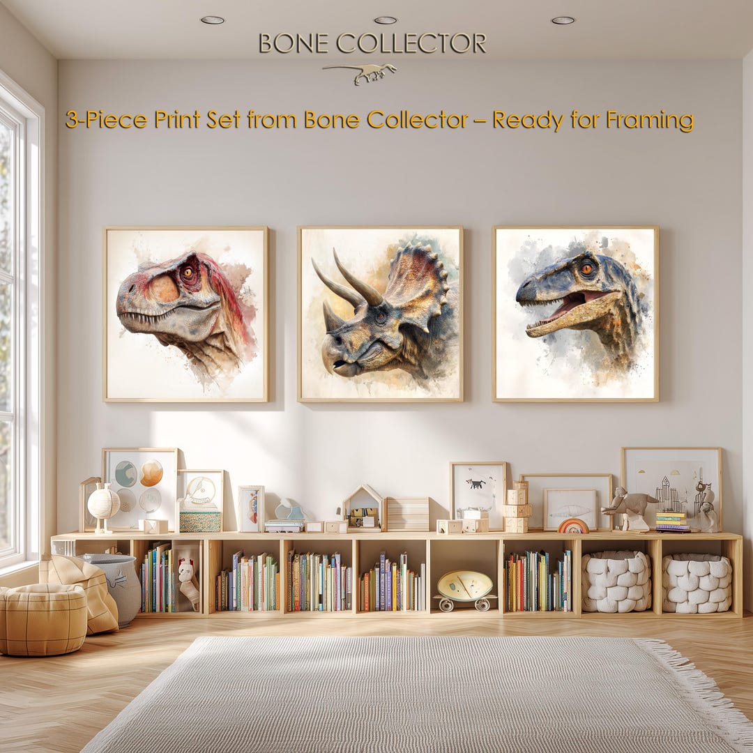Dinosaur Wall Art Set, Kids Room Decor, Pastel Nursery Prints (digital ...
