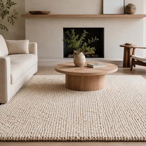 Handwoven Chunky Loop Wool Rug, Beige Scandinavian Living Room Floor Decor