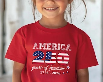 United States of America 250th Anniversary Kids Shirt, Comfort Colors Patriotic Flag 4th of July T-Shirt, 250 Years of Independence Top