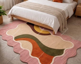 Hand-Tufted Wool Blend Abstract Rug | Organic Shape, Color Block Design 8x10