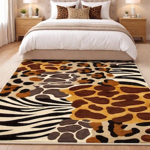 Zebra Leopard Patchwork Matta, Rund Matbordsmatta, Handgjord Ullmatta,