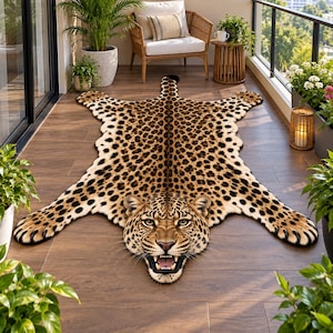 Tappeto a forma di leopardo finto, tappeto realistico effetto pelle di leopardo, tappetino per camera da letto effetto pelle, tappeto decorativo a tema safari.