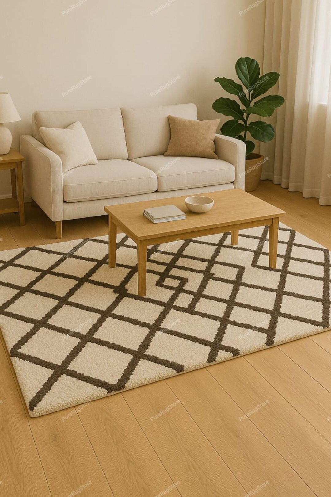 Biege Geometric Pattern Rug Biege & Brown Lattice Pattern Carpet , Modern Geometric Tufted Area Rug ...