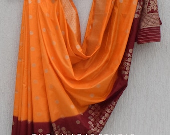 Banarasi Silk Saree with Gold Zari Floral Border | Traditional Indian Wedding & Festive Wear Saree