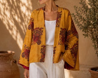 Handcrafted Tussar Silk Jacket, Madhubani Print Ethnic Layer