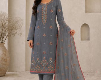 Upada Silk Unstitched Heavy Embroidered Salwar Suit Set with Embroidered Dupatta