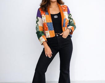 Handmade Patchwork Cotton Jacket | Boho Statement Outerwear (Size L)