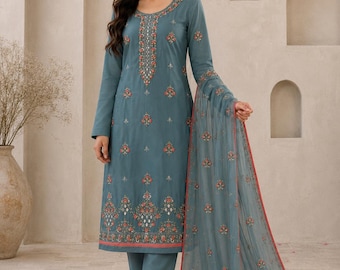 Upada Silk Unstitched Heavy Embroidered Salwar Suit Set with Embroidered Dupatta
