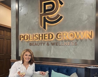 Backlit Salon Sign, Illuminated Led Sign, Reception Backlit Letters, Office Sign, Halo Lit Channel Letters, Wall Decor, Metal Logo.