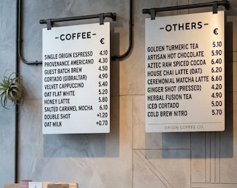 Cafe Sign, Menu Board Sign, Customizable Hanging Sign for Price List, Wall Mounted Menu Display Signage, Metal Blade Sign, Business Signs