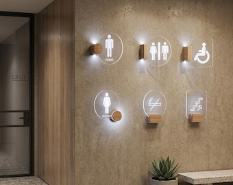 Custom Edge Lit Acrylic Sign, Acrylic Restroom Sign, Hotel Door Signs, Room Numbers, LED Sign, Acrylic Door Sign