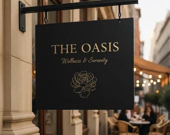 Custom Cafe Blade Sign | Outdoor Hanging Storefront Business Logo | Projected Business Signage.