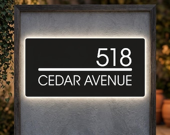 Backlit LED House Number Sign, Outdoor Lighted Door Sign, Illuminated Signage, Backlit Address Sign,