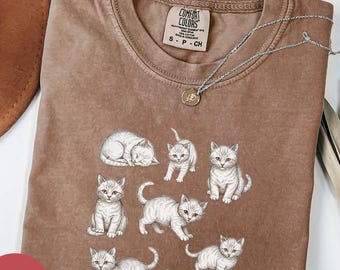 Cats 90s Vintage Tattoo Style Tshirt, Retro Comfort Colors® Y2k Kitten Shirt, Cat Lovers Gift, Cute Cat Shirts,Nature Unisex Adult Pet Shirt