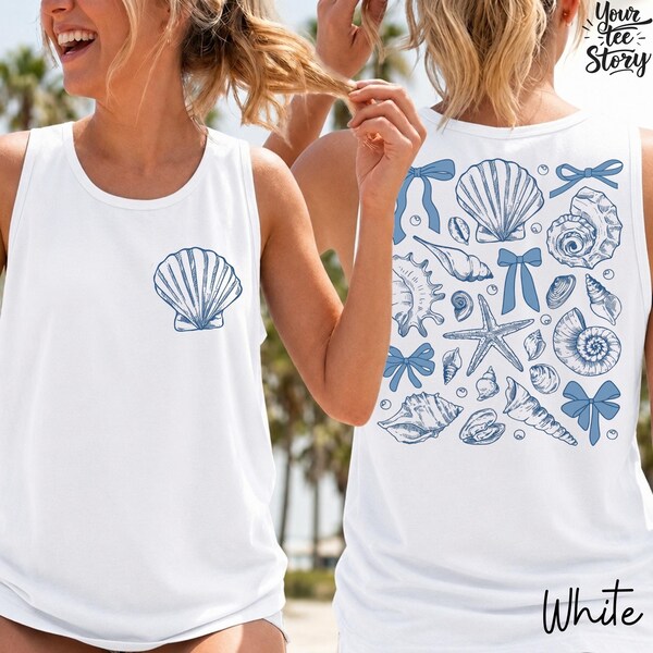Summer Seashells Comfort Colors® Tank Top| Front And Back Coastal Beach Shell Tank Top | Vacation Summer Tank Top