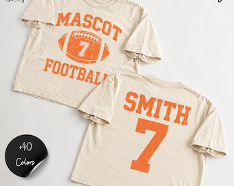 Comfort Colors® Custom Football Name Number Boxy Tee, Football Mom Tee, Game Day Tee, Personalize Player Jersey Shirt,High School Sports Tee