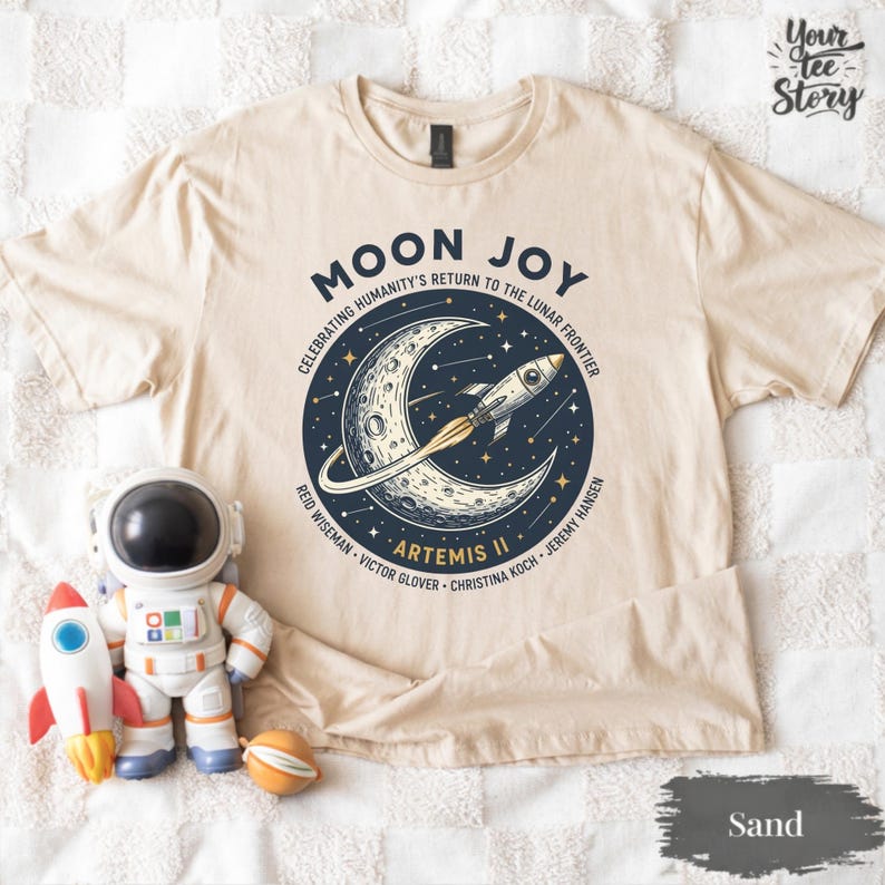 Moon Joy Artemis II Shirt Lunar Mission Tee, Crewed Moon Flyby Graphic Top, Humanity Returns to the Moon Gift image 1