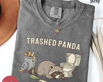 Comfort Colors® Trashed Panda Funny Drunk Raccoon T-Shirt, hilarious animal humor gift, vintage raccoon graphic tee