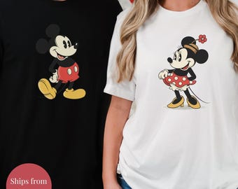 Camiseta de Mickey y Minnie, Camisetas adorables de Mickey, Camiseta retro de Mickey, Sudadera de ratón, Camiseta para vacaciones familiares, Camiseta a juego, Regalo para amantes de Mickey