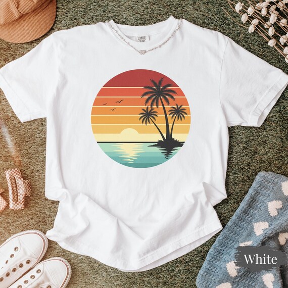 Comfort Colors® Sunset Beach Shirt, Tropical Palm Tree Shirt, Summer Vacation Tee, Ocean Sunset Shirt, Coastal Aesthetic Shirt