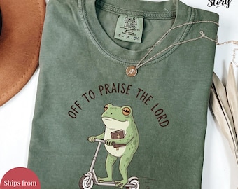 Camiseta cristiana Comfort Colors, camiseta unisex teñida, divertida rana alabar al Señor, sudadera para estudio bíblico, humor de fe en la iglesia de Jesús.