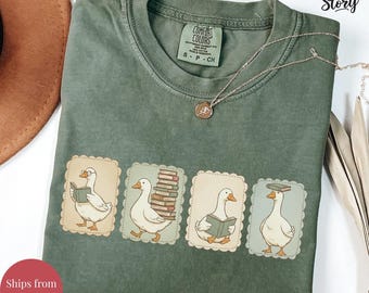 Comfort Colors Reading Tshirt Silly Goose Teacher Shirt Bookish Gifts for Librarian Shirt Book Lover Gift Stamp Shirts Fall Trendy Tshirt