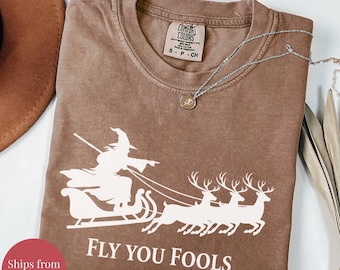 Fly You Fools Funny Christmas Shirt, Wizard T-Shirt, Holiday Funny Comfort Colors Tee, Wizard Santa, Fellowship Christmas