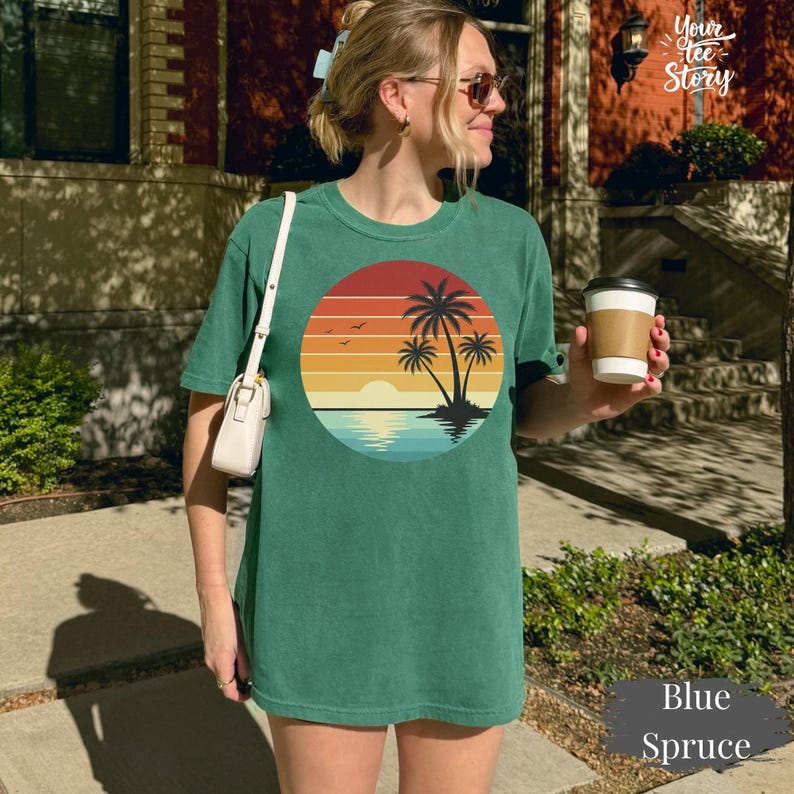 Comfort Colors® Sunset Beach Shirt, Tropical Palm Tree Shirt, Summer Vacation Tee, Ocean Sunset Shirt, Coastal Aesthetic Shirt image 9