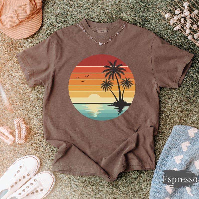 Comfort Colors® Sunset Beach Shirt, Tropical Palm Tree Shirt, Summer Vacation Tee, Ocean Sunset Shirt, Coastal Aesthetic Shirt image 6