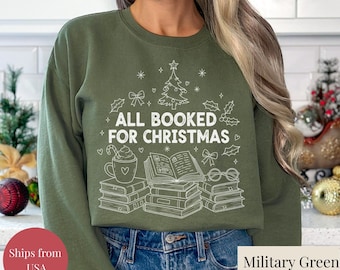 Niedliches Weihnachtsbuchbaum-Sweatshirt, alle gebucht für Weihnachten, Buch-Liebhaber-Weihnachtsgeschenk, Bücherwurm-Weihnachts-T-Stück, Buchklub-Weihnachten