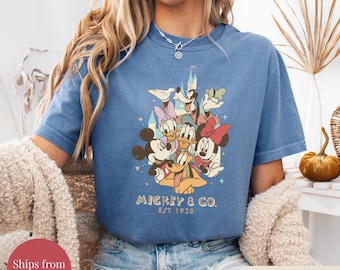Chemise rétro Mickey & Co 1928 couleurs confort, t-shirt Disneyland, chemise Disneyworld, chemise famille Mickey et ses amis, cadeau Disney