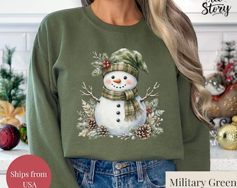 Sudadera navideña de muñeco de nieve, bonita camiseta de muñeco de nieve, camiseta navideña para mujer, bonita camiseta de invierno, regalo de Navidad, sudadera navideña