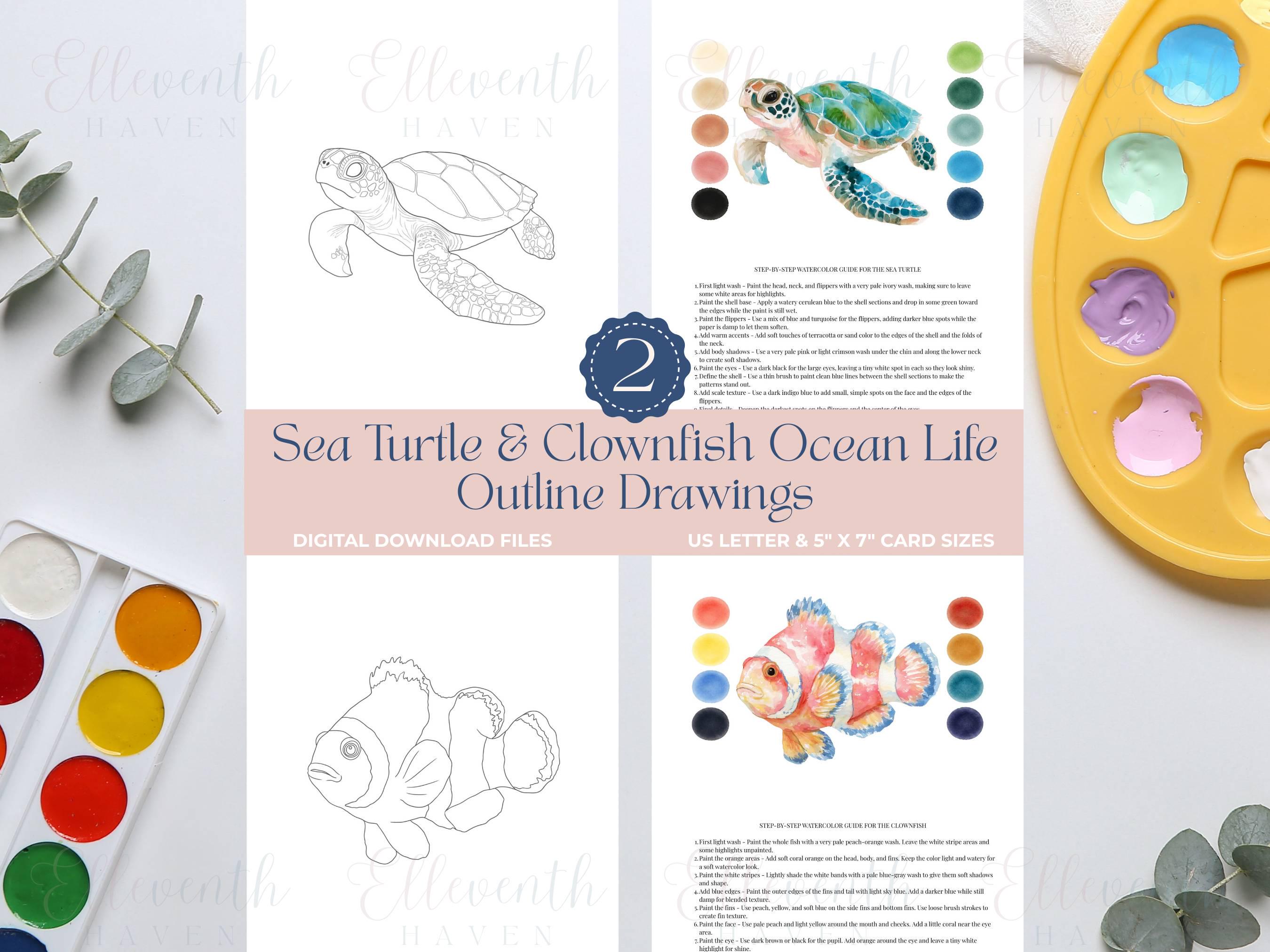 37 Super Cute Sea Turtle Crafts for Kids They Will Love 27 Ocean Life Sea Turtle & Clownfish Watercolor Painting Drawing…