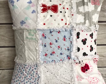 Rag Quilt Pillow, Patchwork Memory Pillow, Baby Clothes Memory Pillow, Baby Keepsake, Memorial Pillow