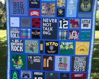 Tee Shirt Quilt, Clothing Blanket, Mosaic T Shirt Bedding, High School Graduation Gift, Custom Remembrance Throw, DEPOSIT ONLY