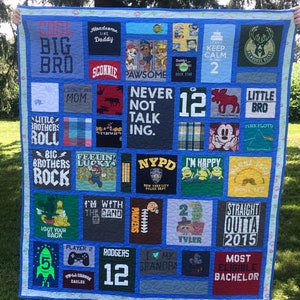 Tee Shirt Quilt, Clothing Blanket, Mosaic T Shirt Bedding, High School Graduation Gift, Custom Remembrance Throw, DEPOSIT ONLY