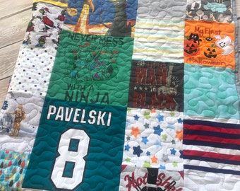 Mosaic Baby Clothes Quilt, DEPOSIT, Custom Memory Quilt, T Shirt Quilt, Memory Blanket, Keepsake Throw, Tee Shirt Blanket, Puzzle Quilt