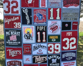 Custom Graduation T Shirt Quilt Gift, High School Clothing Keepsake, DEPOSIT,  Mosaic Tee Shirt Bedding, College Remembrance