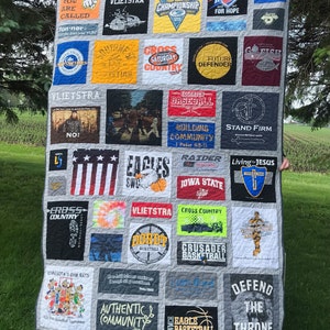 T Shirt Quilt, DEPOSIT ONLY, Graduation Gift, Clothing Throw, Tee Shirt Blanket, Memory Quilt, High School Remembrance, College Dorm Bedding
